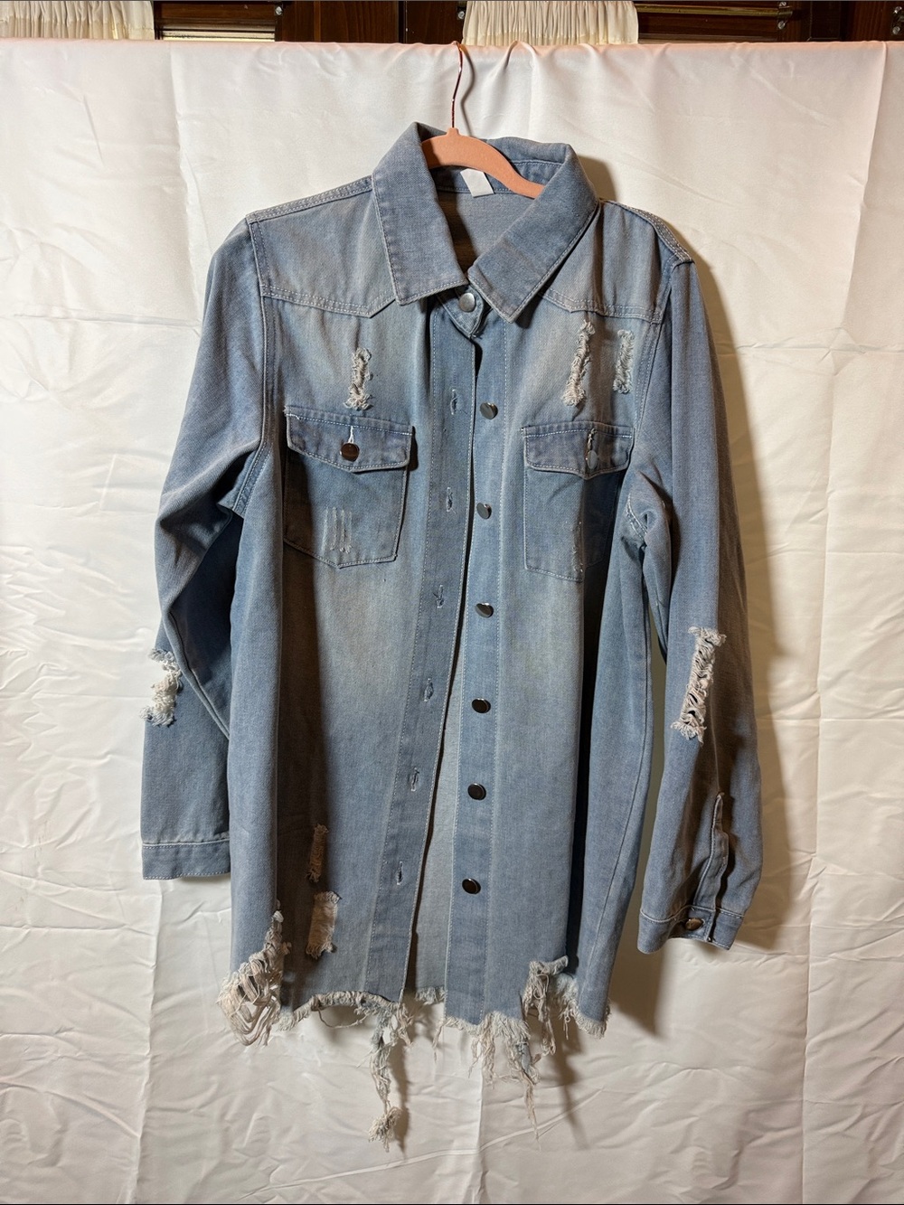 Distressed Light Blue Denim Shacket